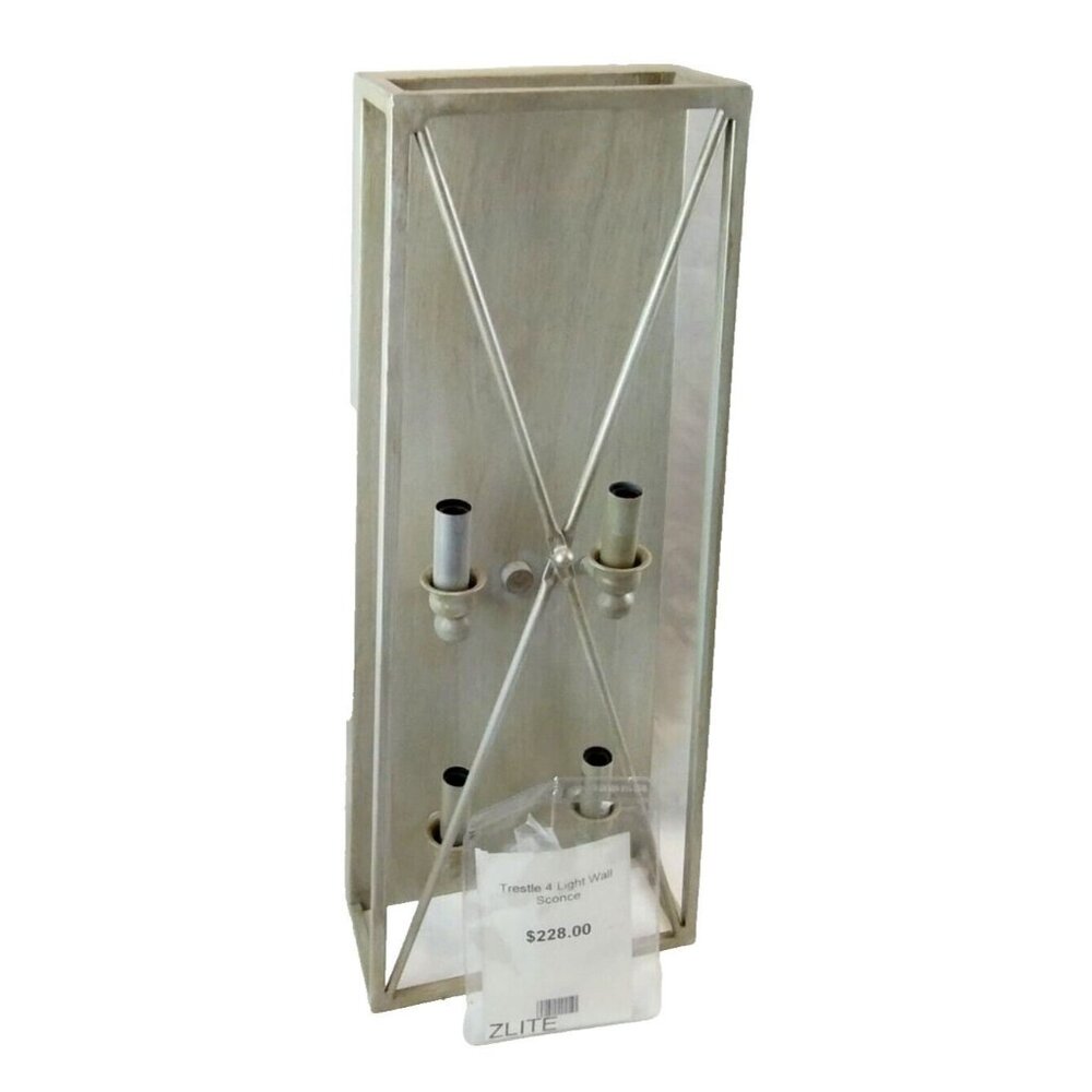 Trestle 4-Light Wall Sconce With Metal Frame In Distressed Silver Finish
